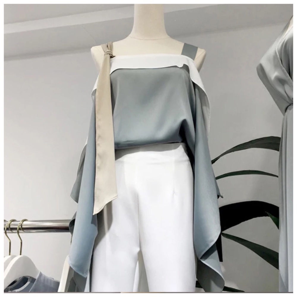Silky Multi Color Asymmetrical Strappy Top - Picture 6 of 8